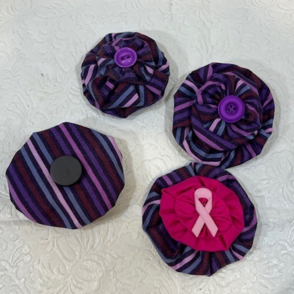 Flower Fabric Magnets Set of 4 Handmade Fridge Office Locker Pink Ribbon NEW2.5"